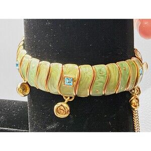 Vintage Thomas Blackshear Ebony Visions Green Enamel Rose Charm Bracelet